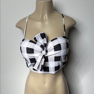 Black and White Sleeveless Bustier Bikini Top